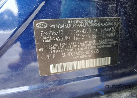 2011 Hyundai Sonata Se z USA, uszkodzony, nr VIN 5NPEC4AC5BH018335